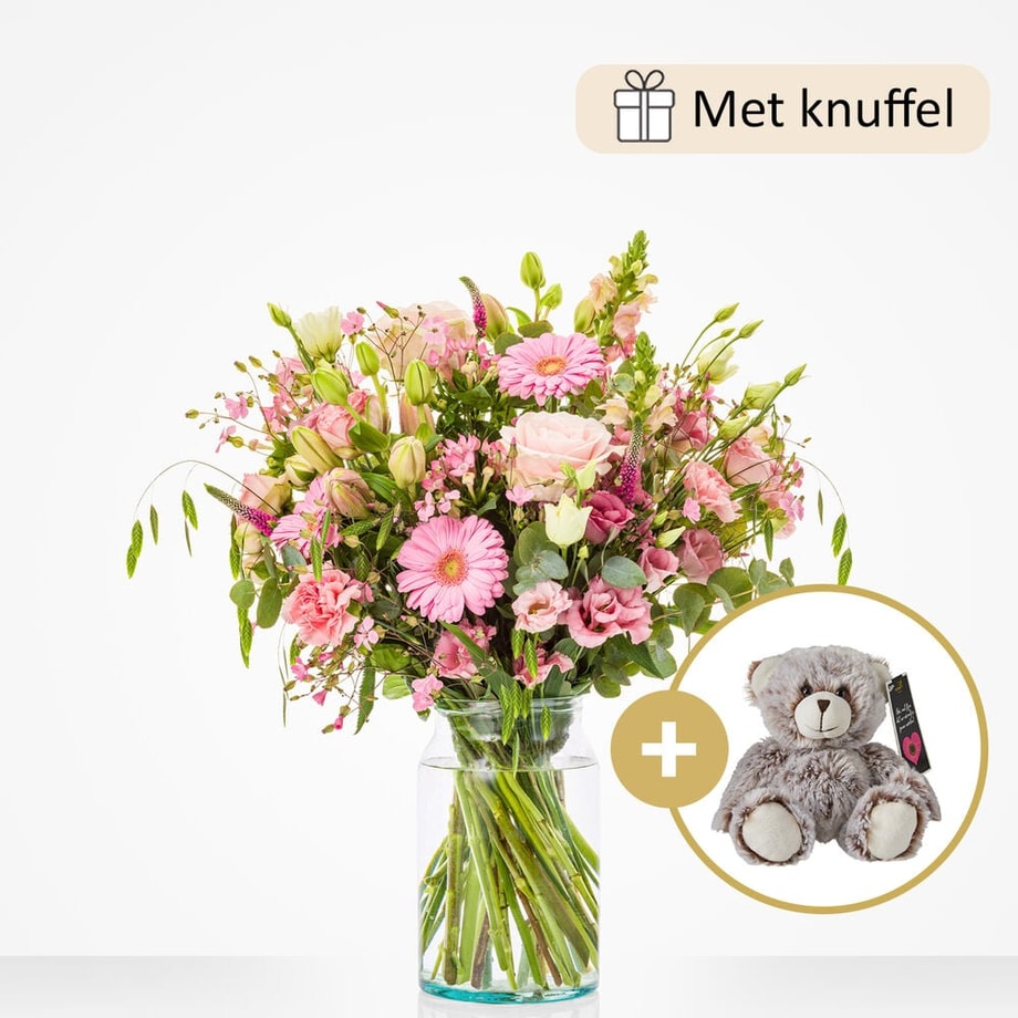 Pink newborn bouquet (gift set with teddy bear)