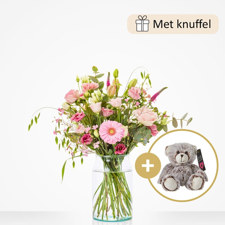 Pink newborn bouquet (gift set with teddy bear)