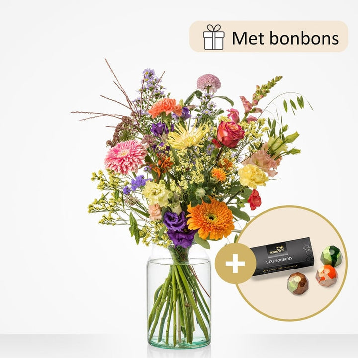 Kleurrijk gebaar boeket (cadeauset met chocolade)