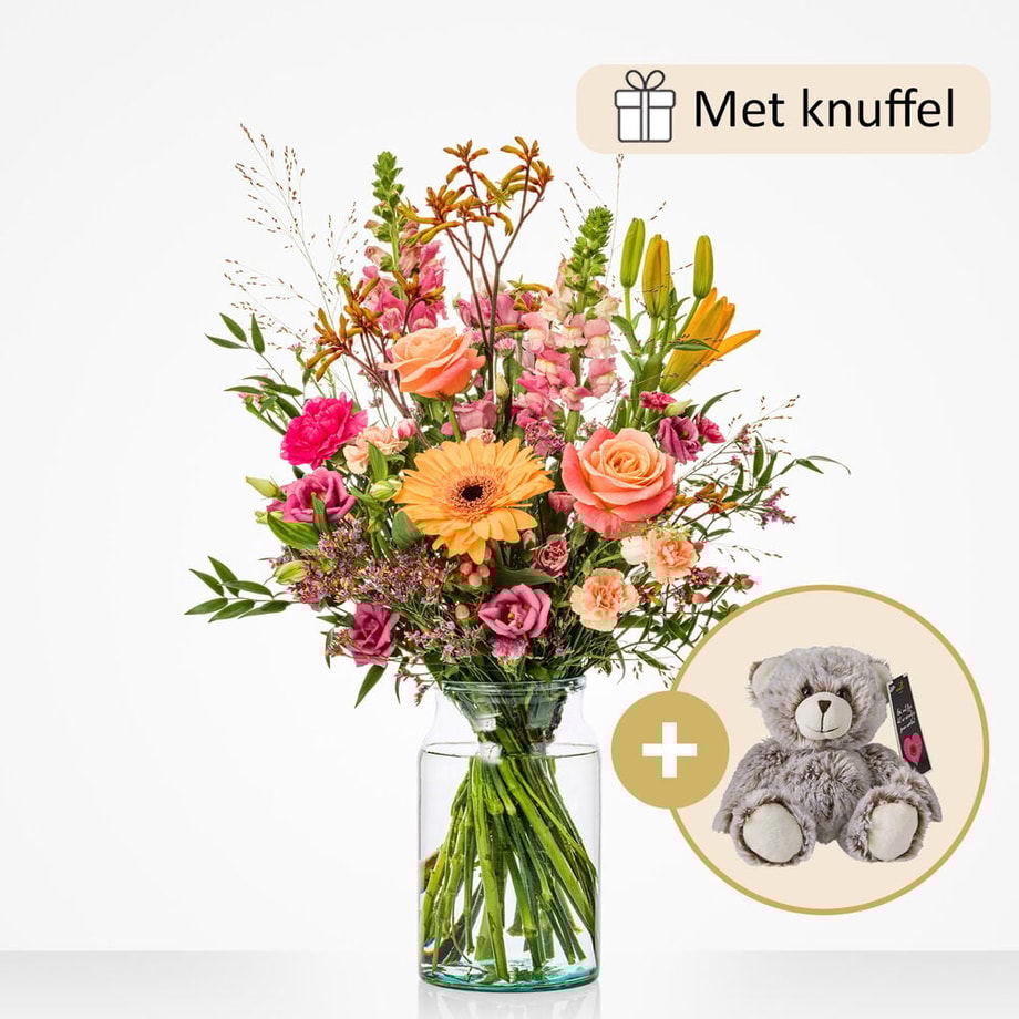 Voor de leukste boeket (cadeauset met knuffel)