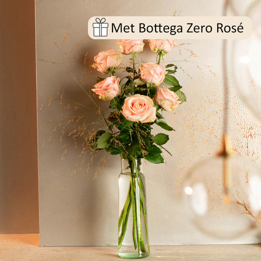 Bubbels en roze rozen cadeauset