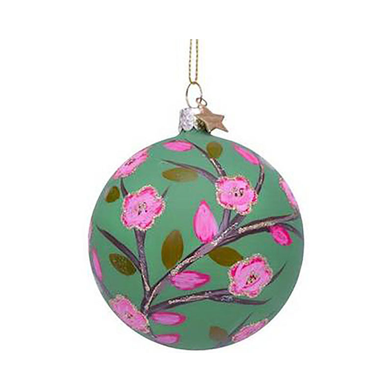Vondels groene bal met roze bloemetjes