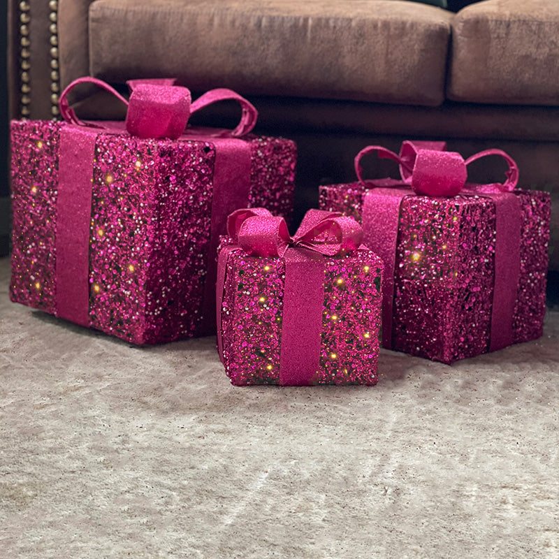 Cadeau doosje met glitter donker roze